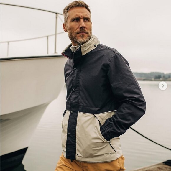 Taylor Stitch Navigator Jacket in Natural & Navy Colorblock Waxed Cotton - Picture 3 of 14